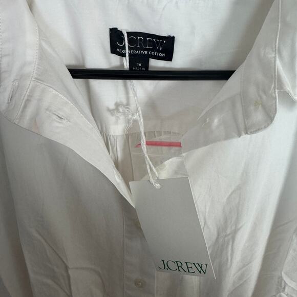 J.Crew Drama Shirt Dress WMNS 16 White Cotton Poplin Drawstring Waist BY832 SS - Picture 5 of 9